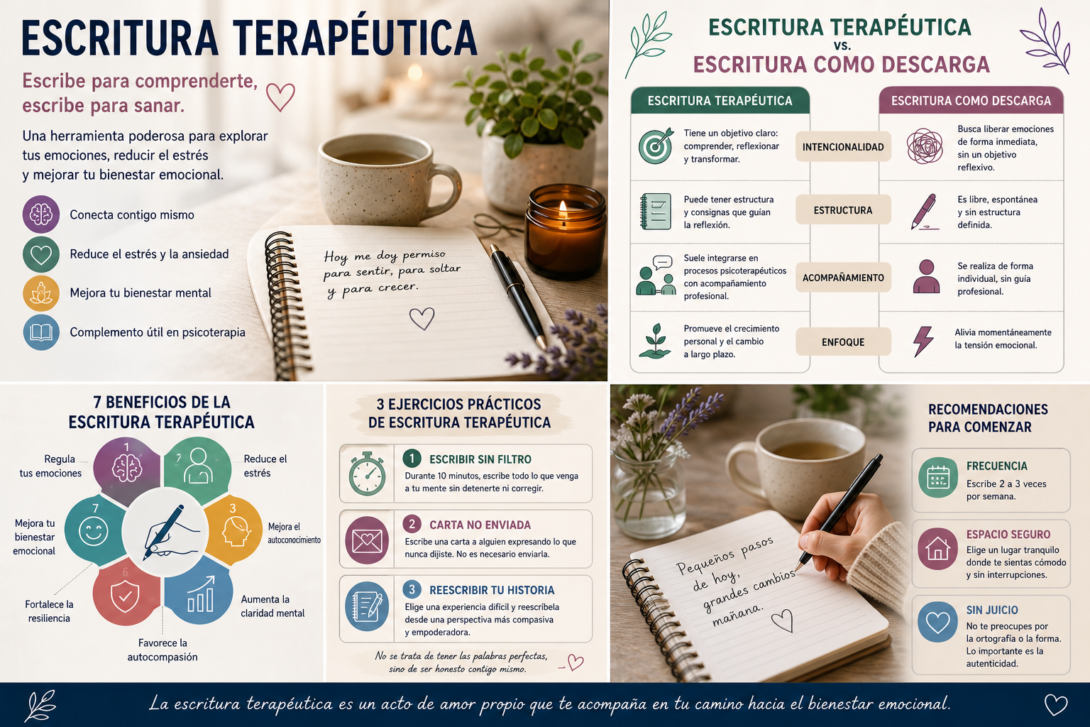 Descubre qué es la escritura terapéutica, sus diferencias con la escritura como descarga emocional y cómo se utiliza en procesos psicoterapéuticos para mejorar tu salud mental.